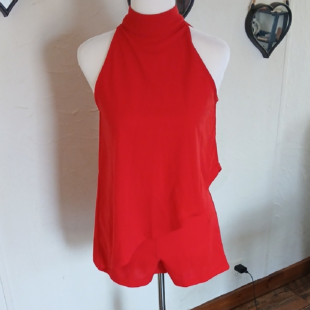 Vibrant 2 Piece Red Halter Neck Top With Shorts